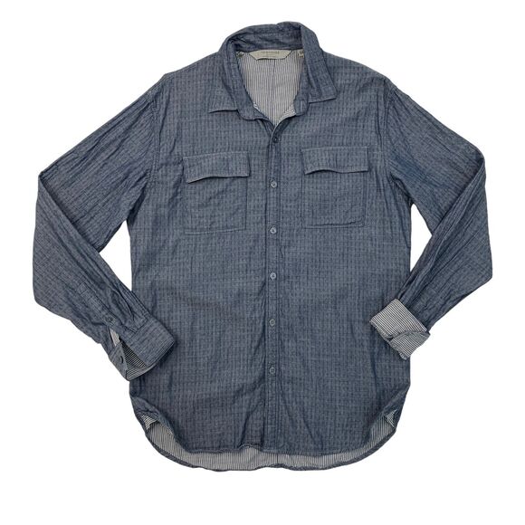 7 Diamonds Shirt Mens M Medium Metal Blue Flip Cuff Pockets Button Up Cotton - Picture 1 of 11